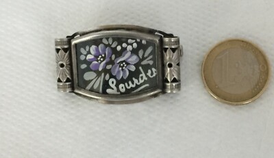 Broche Florale Argent Sterling Peinte Main - Lourdes, Années 1930 (Occasion)
