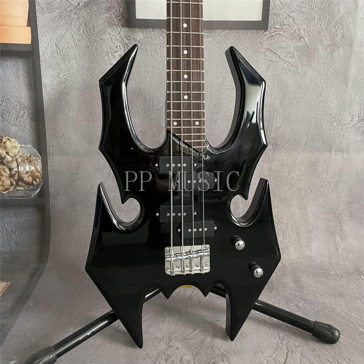 Special Shape Black Spider Electric Bass Guitar 4 String
