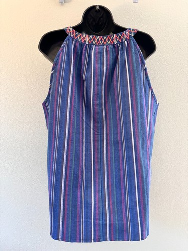 NWT I Love Halter Top Womens Size Large Blue Striped V Neck Embroidered - Picture 5 of 10