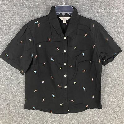 AKS Amy K Su Top Women's 1X Button Up Short Sleeve Black Plus