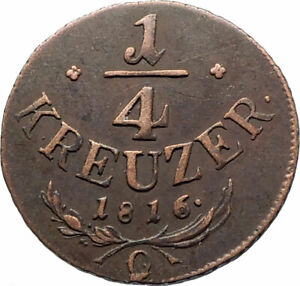 1816-AUSTRIA-Emperor-Franz-II-Hapsburg-Antique-1-4-Kreuzer-Austrian-Coin-i76543