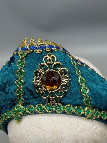 costume headband crown Halloween green embellished felt gold trim one size READ - Picture 3 of 6