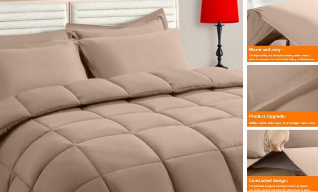 Size Comforter Set - 7 Pieces, Bed in a Bag Bedding Sets with All Queen Beige
