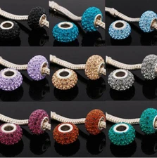 Rhinestone Crystal Swarovski European Charm Beads Silver Plated Pick Color New
