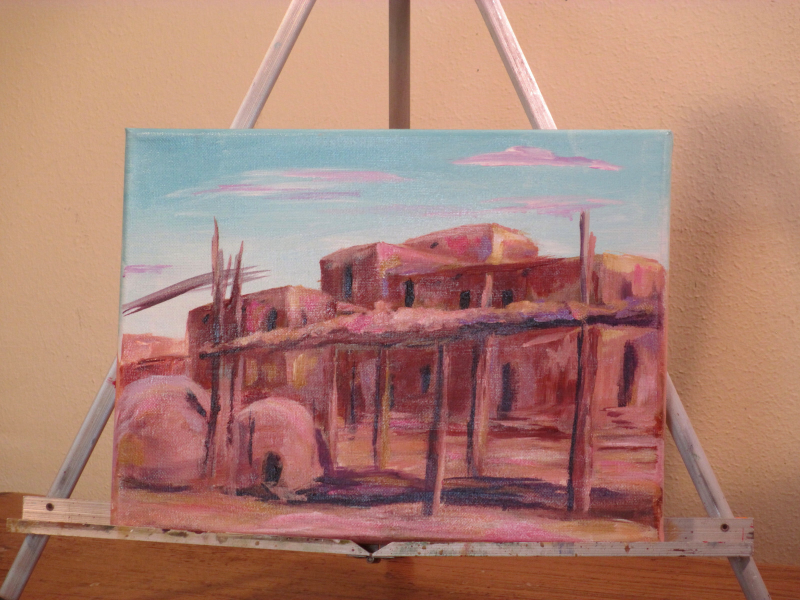 Pueblo with ovens SFA acrylic painting eBay