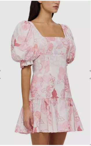 NWT LEO LIN Size 14 / US 10 Hailey Square Neck Dress White Peony Cotton Floral - Picture 11 of 13