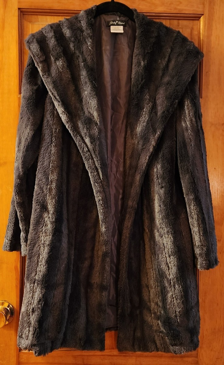 NWOT Slinky Brand Womens Large Gray Faux Fur Coat, Lined, w