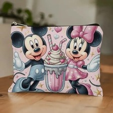 Mickey Minnie Mouse Cosmetic Makeup Storage Travel Accessory Zippered Bag Pouch