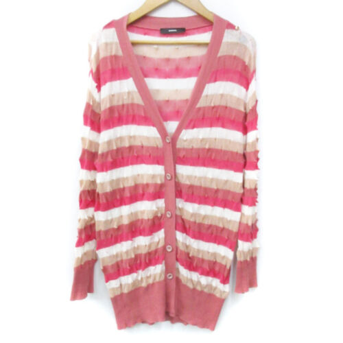 Diesel Knit Cardigan Thin Long Multi Border Pattern XS Pink White Used 32d3c7b8c