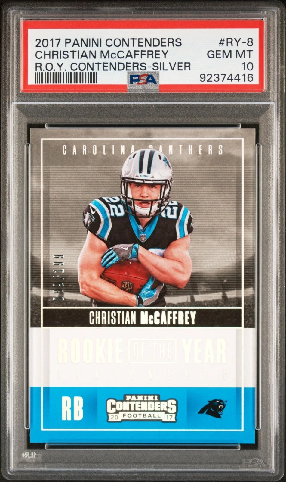 Christian McCaffrey Panini Contenders Rookie of the Year Contenders #RY8 Silver