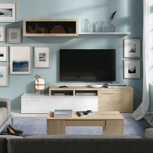 Mueble de comedor salón moderno modulo color Blanco Brillo Roble Canadian, Nexus - Imagen 8 de 11