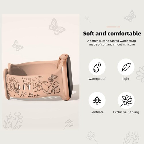 3 Pcs Floral Engraved Band For Apple Watch Soft Silicone Wildflowers Sport Strap - Zdjęcie 3 z 134
