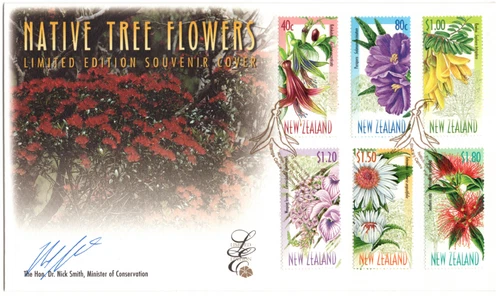New Zealand 1999 Flowering Trees Limited Edition FDC Signed by DR NICK SMITH