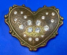 Heart Shaped with Clear Rhinestone Accented Brown Color Cutout Belt Buckle