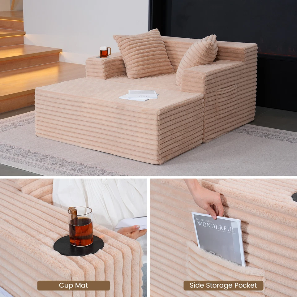 Sofá cama SLSY, sofá cama chaise lounge de gran tamaño interior con otomana Foto 4 de 4