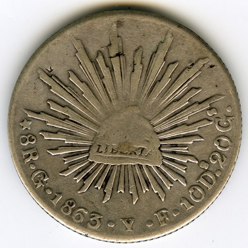 ► MEXICO • 1863 ☆ 8 REALES GUANAJUATO (YF) · SILVER • LIBERTAD ☆ KM#377.8 ☆D1311 - Bild 4 von 4