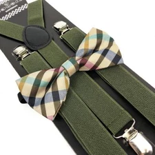 Olive Green Suspender  BowTie Set Wedding Formal Tuxedo Men Women (USA)