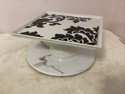 MARTHA STEWART CAKE STAND Ceramic Square MACY'S Black White FAST