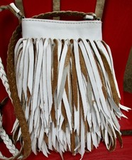 Hand Crafted Tribal Leather Pouch Bag Full Front Fringe Boho Bag Festival