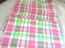 Pastel Plaid Woven Table Runner All Cotton 13" x 74" Hemmed Ends Woven Edges