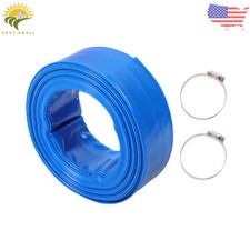 2" x 50FT Blue PVC Lay Flat Water Hose Discharge Hoses For Pool Backwash