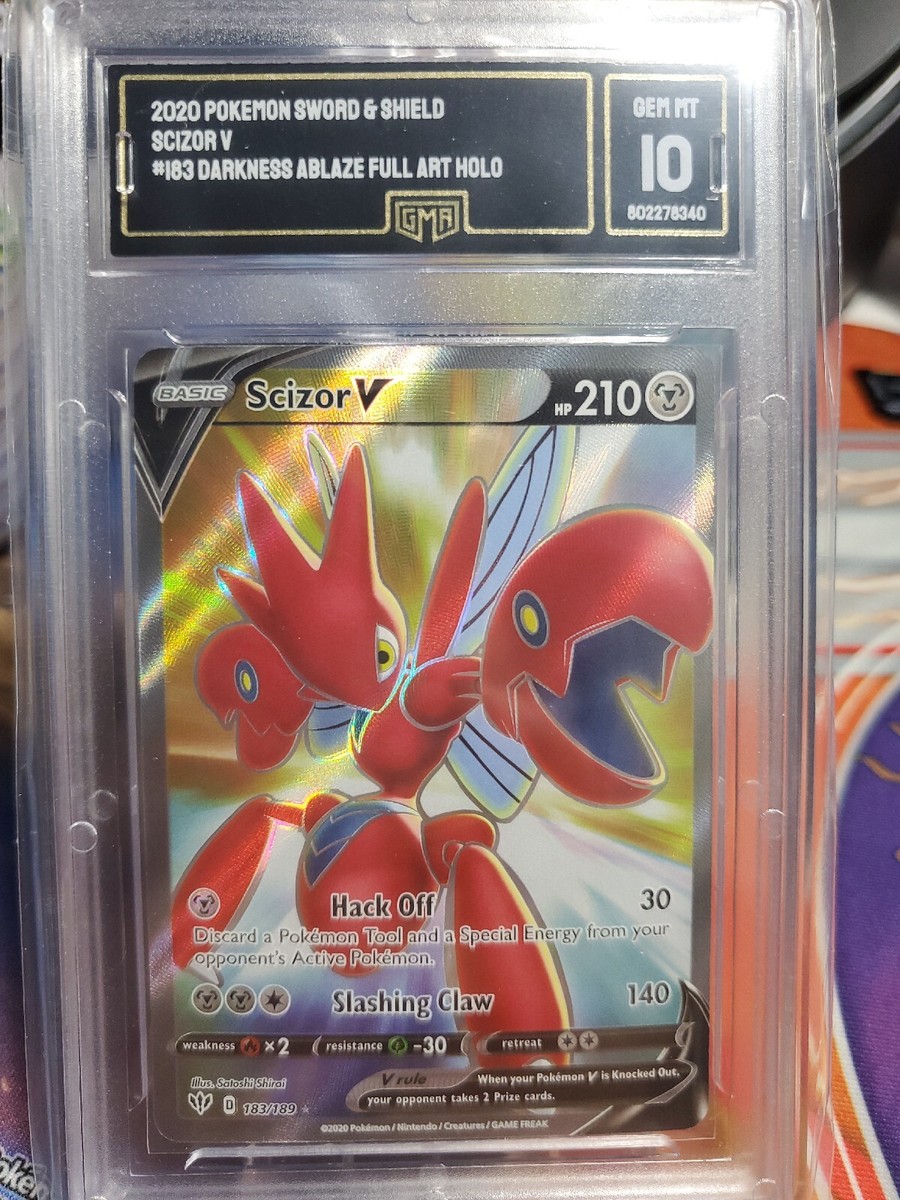 GMA 10 GEM MINT SCIZOR V #183 DARKNESS ABLAZE FULL ART HOLO 2020