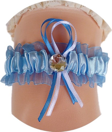 Strumpfband Braut blau hellblau mit großem Strassstein Schleifchen Hochzeit NEU - Bild 1 von 3