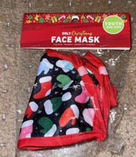Face Mask Orly Youth Size Christmas Print Black w/ Mittens, Hats, Stockings NEW