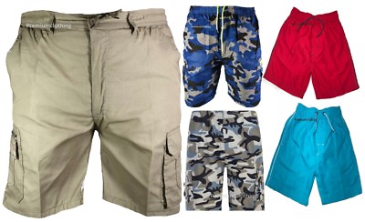 Boys Elasticated Swim Shorts Knee Length Cargo Mesh Combat Multi Pocket Lined