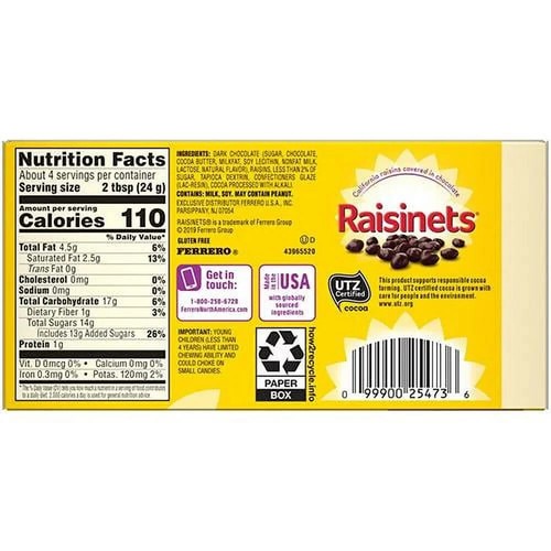 NESTLE RASINETS DARK Choclate THEATRE BOX SIZE- 3.1-oz 15 BOXES - Picture 2 of 2