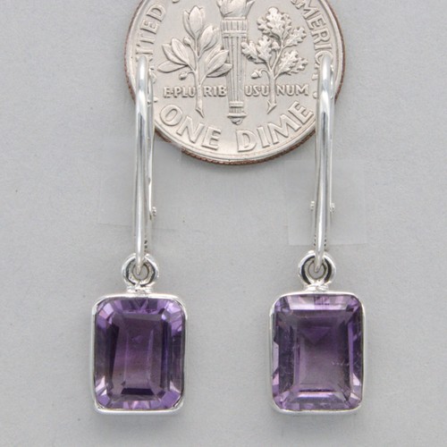 Facetted Natural Square Purple AMETHYST Post Earrings 925 STERLING SILVER #18e - Picture 2 of 9
