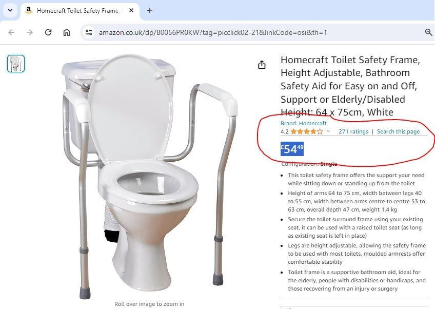 Homecraft Toilet Safety Frame, Height Adjustable, White (New Sealed