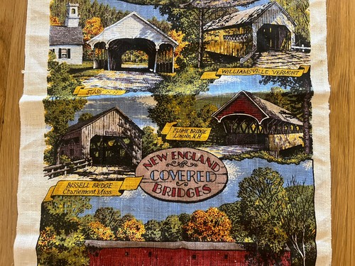 Toalla de té vintage: puentes cubiertos de Nueva Inglaterra lino estampado diseños KayDee de EE. UU. - Imagen 3 de 8