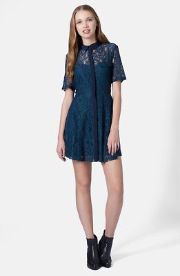 Topshop Lace Shirt Dress Sz 2 Blue Green | eBay