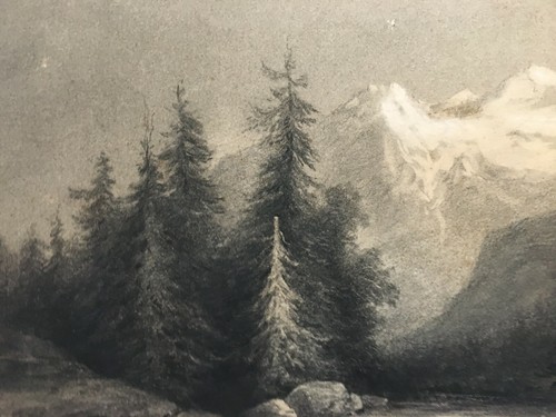 Charcoal Landscape Mountain And River Alps jura Pyrenees France Italy?