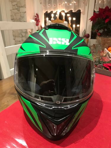 ixs Motorradhelm mit Sonnenblende Leuchtgrün Mattschwarz XS 54