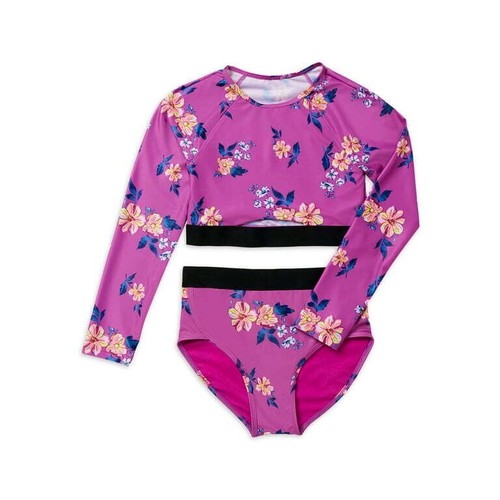 JUSTICE Girls Swimsuit Tankini Bikini Swim Set Floral rash guard 10 12 14 16 18 - Picture 4 of 5