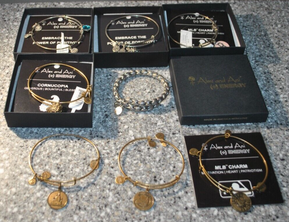 Lot of Alex and Ani Bracelets, Silver/Gold Tone, MLB, Braided