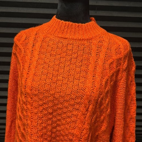Volcom Women’s Orange Rust High Neck Bishop Sleeve Cable Knit Sweater Large - Picture 4 of 8