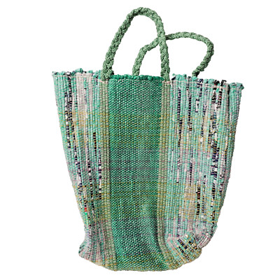 Handmade Woven Plastic Bags Tote Bag Purse Repurposed Green 15x17'' Art to Wear