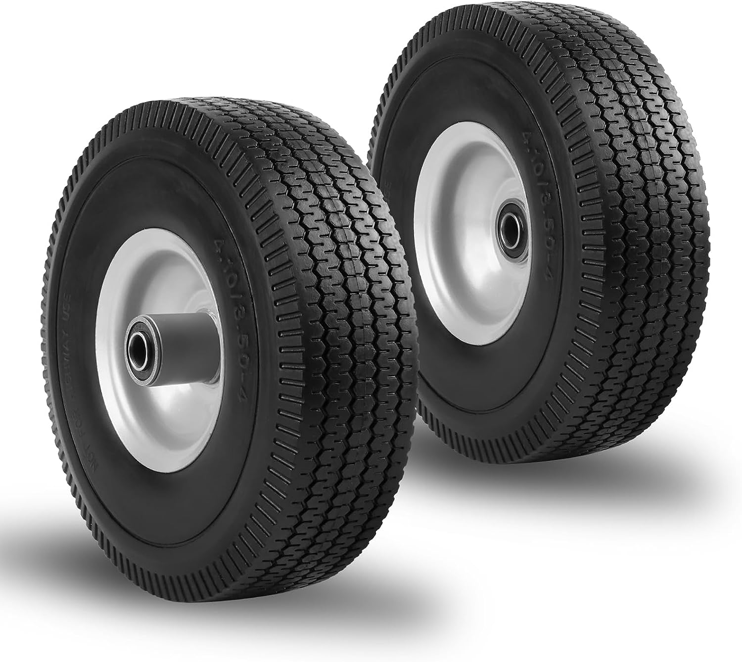 10” Flat Heavy Duty Rubber Wheels 2-Pack Tires 4.10/3.50-4 Solid PU Run-Flat Fre