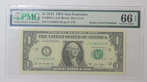 2013 $1 San Francisco FRN 3001-L RADAR NOTE SERIAL # 11388311 PMG 66 EPQ - Picture 4 of 4