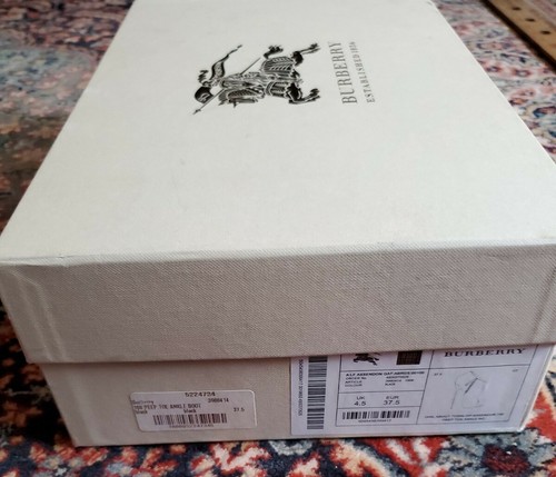 BURBERRY Peep Toe black leather Ankle Boot Stiletto Size US 7 ASSENDON 100 w/box - Picture 9 of 11