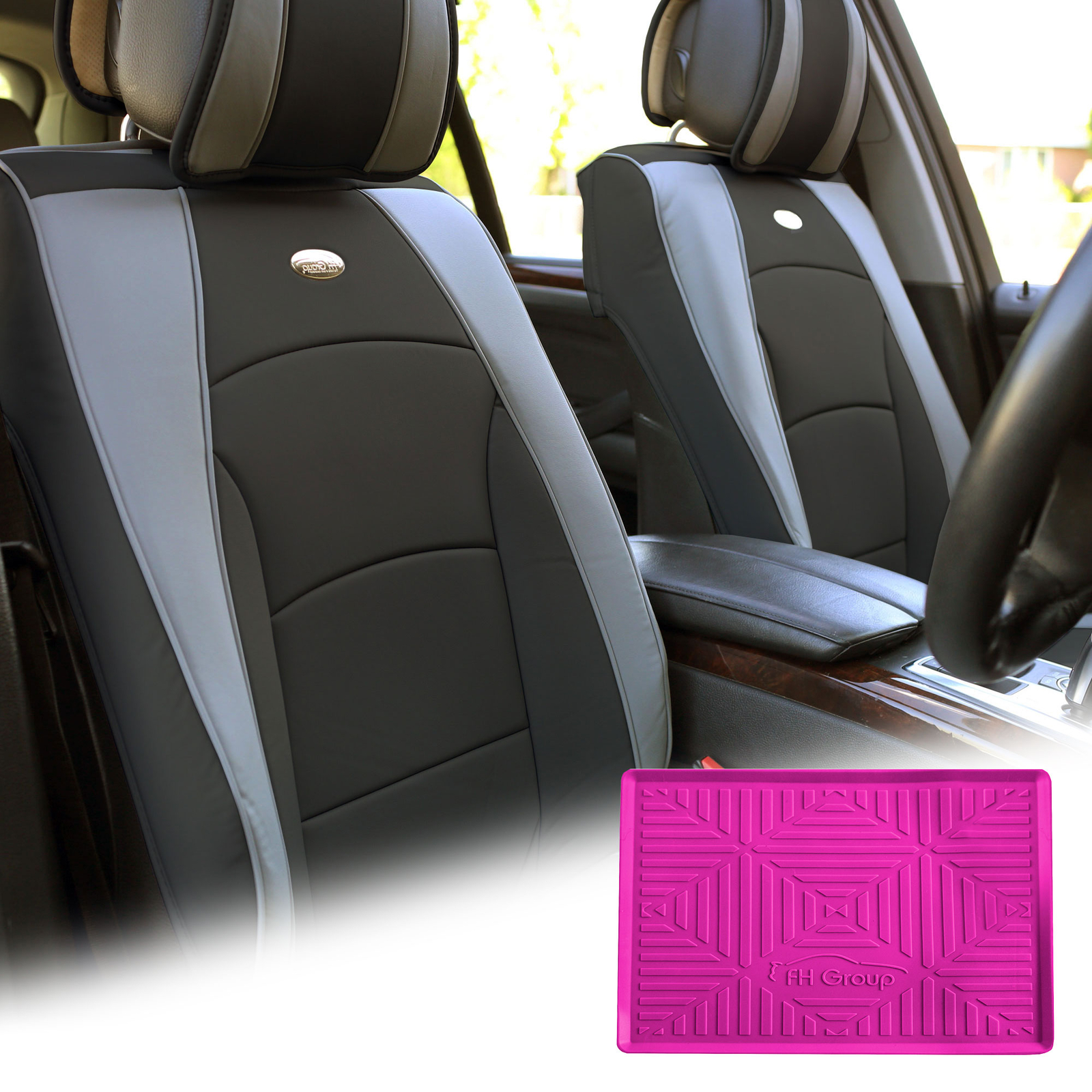 Leatherette Seat Cushion Covers Front Bucket Gray w/ Dash Mat For Motors