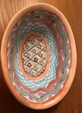 AS IS Vintage Mackenzie Childs Heather Ceramic Open Chowder Bowl 7x3" Terracotta