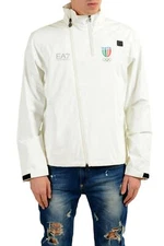 Emporio Armani EA7 "Italia Team" Men's White Full Zip Hooded Windbreaker Jacket 