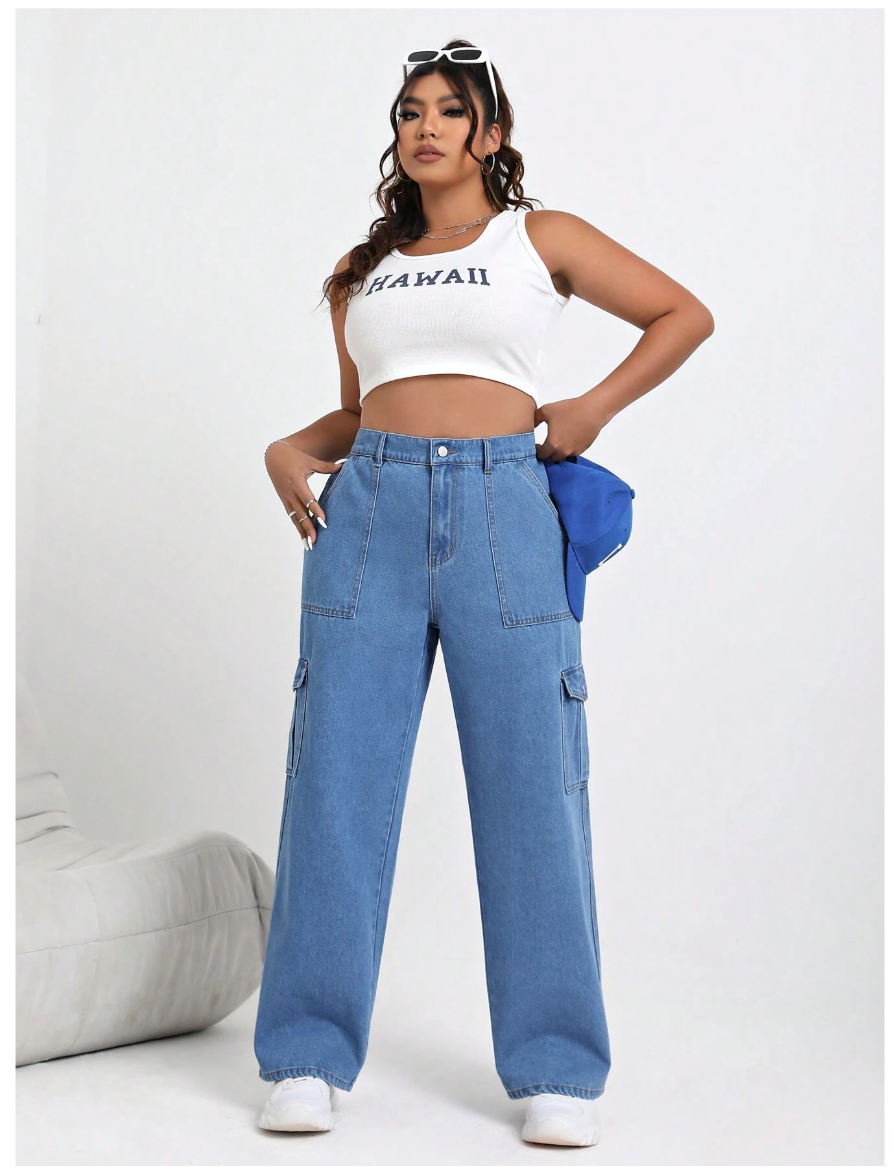 SHEIN EZwear Plus Size Denim Pants Jeans Multiple Pockets