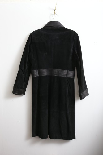 Vintage M Damen Venus Williams Wilson Leder schwarz Wildleder Leder Knopfleiste Mantel - Bild 10 von 10