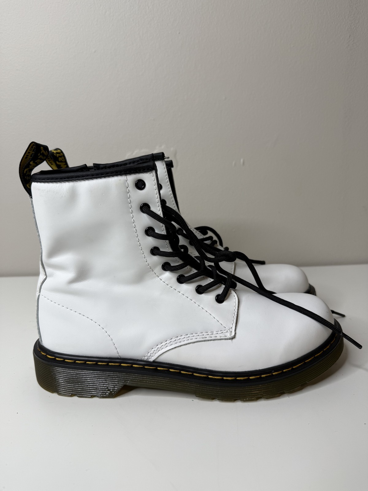 SAOLA Stivali donna Dr Martens 1460 taglia 8 pelle bianca stringati suola nera zip punk