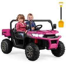 24V Kids Ride On Dump Truck 2-Seater Electric Truck w/USB Port Rose Red